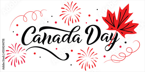Canada Day Greetings Artwork Stylish vector with celebratory fireworks and a bold maple leaf. Great for social media posts and advertising.