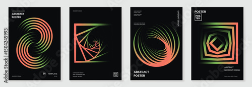 Modern gradient poster background vector set. Cover template with vibrant perspective geometric prism shapes, line. Ideal design for social media, cover, banner, flyer.