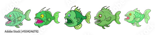 green terror fish icon, green terror fish line art - simple line art of green terror fish, perfect for green terror fish logos and icons
