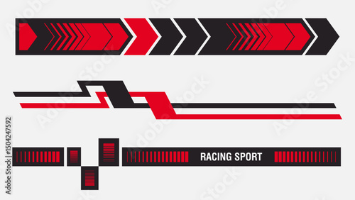 Set of vector modern car stripes design. Racing design. Car race stripes. Racing line sticker design. Graphic sport decal vinyl element. Automobile decoration. Vector racing design 