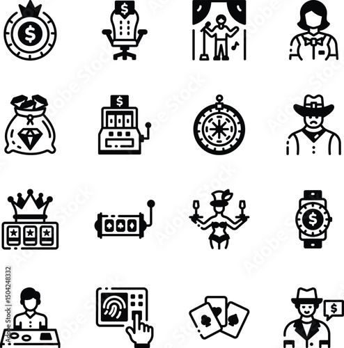Set of Linear Style Casino Art Icons 
