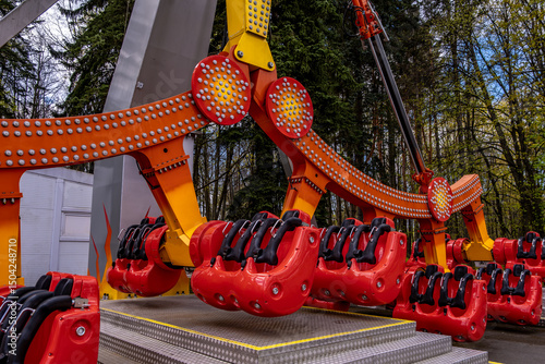 Empty seats in close-up. on an amusement park ride.