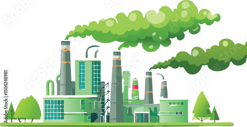 Factory with smoke transformed into green, clean version