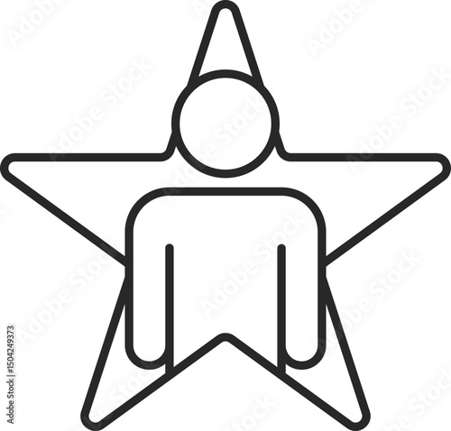 Leader inside star line icon for recognition, achievement, and outstanding leadership, vector.
