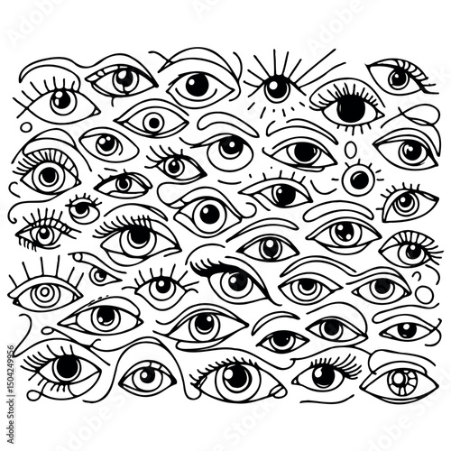Adobe Illustrator Artwork Set of female eyes. Hand drawn illustration isolated on white background. Collection of women's eyes. Different types of eyes. 