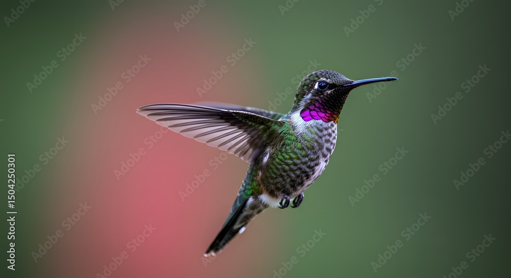 Fototapeta premium Graceful Hummingbird in Flight, Vibrant Colors and Soft Focus