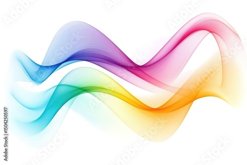 Two ethereal multicolored ribbons flow smoothly across a pristine white backdrop creating harmony and balance