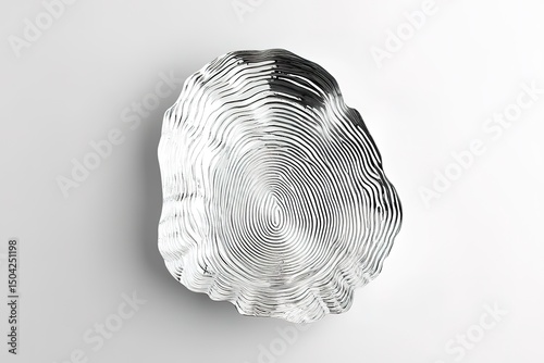 Unique silver bowl with concentric lines sits on a white surface, creating an elegant look