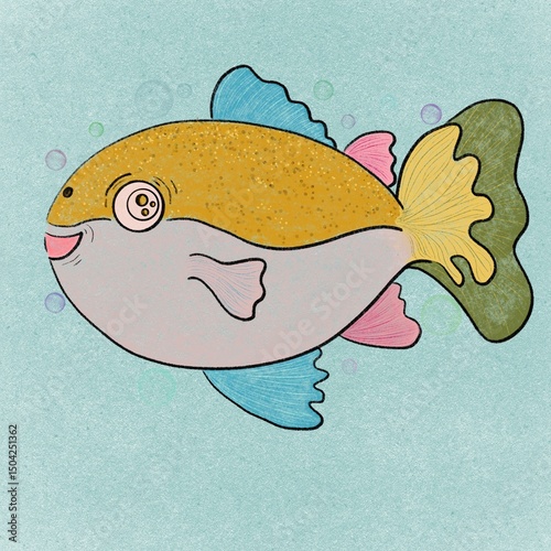 happy colorful fish doodle