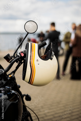 Close up photo of vintage motorcycle helmet