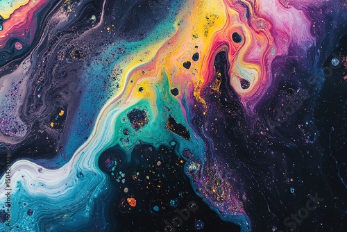 Vivid splashes of yellow, pink, and blue merge beautifully creating an abstract fluid artwork