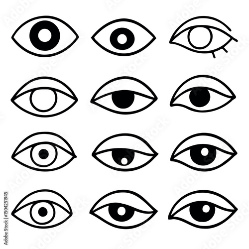 Adobe Illustrator Artwork Set of female eyes. Hand drawn illustration isolated on white background. Collection of women's eyes. Different types of eyes. 
