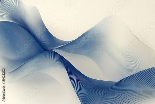 Waves of parallel blue lines flow elegantly against a simple cream colored background