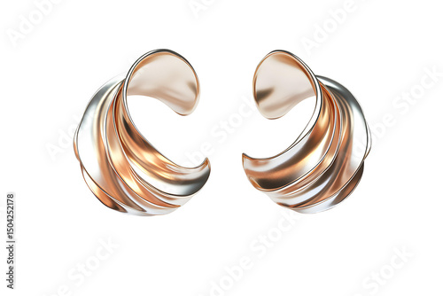 A pair of stylish gold ear cuffs with a modern design on transparent background