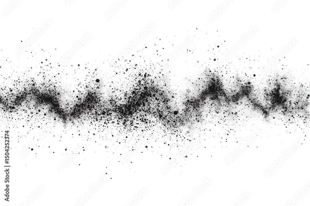 Fototapeta premium Wavy splash of black ink and fine particles creates a captivating abstract expression with transparency