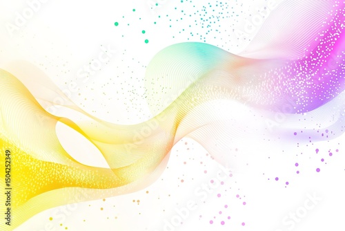 Wavy lines blend vibrant hues and scattered dots against a pristine white backdrop