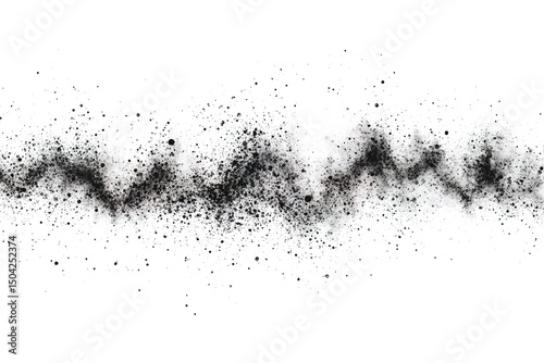Wavy splash of black ink and fine particles creates a captivating abstract expression with transparency