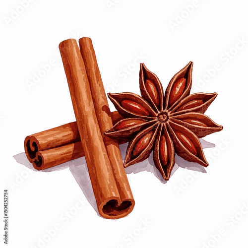 Spice Route Hues: Liquid Warmth cinnamon isolated watercolor vector illustration svg
