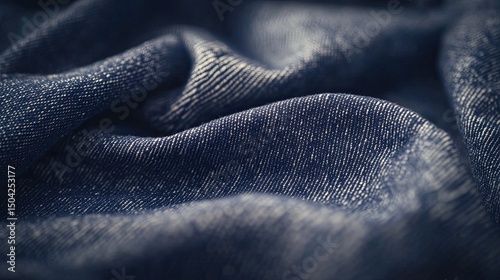 Close-Up View of Soft Blue Denim Fabric with Natural Wrinkles