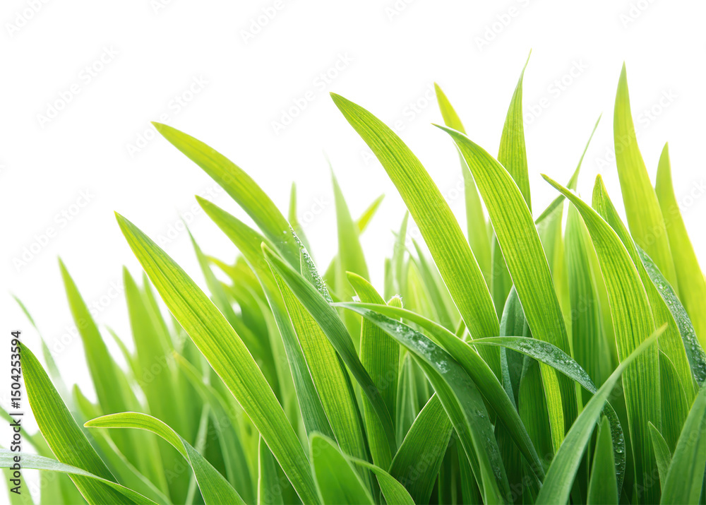 Fototapeta premium Close up of fresh green wheatgrass blades for healthy lifestyle and natural background concept image isolated on transparent background