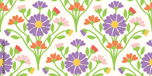 Wallpaper Mural Abstract vintage flower seamless pattern background vector. Colorful botanical wallpaper with flower, foliage. Design for prints, cover, fabric, packaging, wall art, home decor. Torontodigital.ca