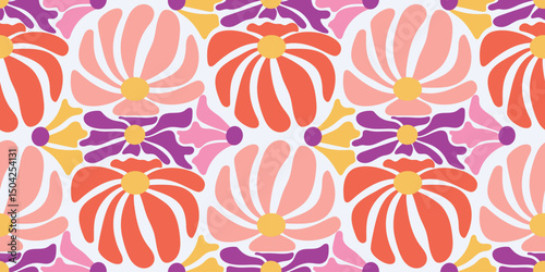 Abstract vintage flower seamless pattern background vector. Colorful botanical wallpaper with flower, foliage. Design for prints, cover, fabric, packaging, wall art, home decor.
