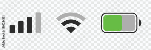 Signal Strength, Wi-Fi, and Battery Icons, Connectivity and Power Status Indicators, Mobile Network Symbols