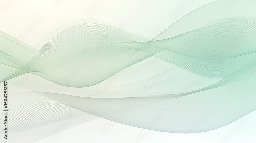 Fototapeta premium Soft Flowing Waves in Gentle Tones of Green and White Background