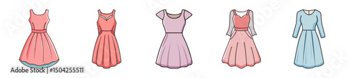 midi dress icon, midi dress line art - simple line art of midi dress, perfect for midi dress logos and icons