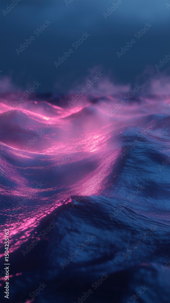 Naklejka premium background, Indigo and Hot Pink 3D Curved Wave Instagram Story Template with Fog Overlay and Glowing Accents