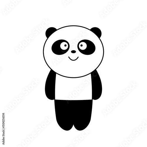 Black and white happy panda bear smiling. Cartoon character isolated on white. Vector illustration for cards, invitations, posters and prints
