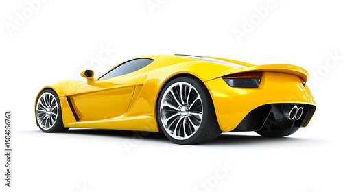 Yellow sports car rear view studio shot
