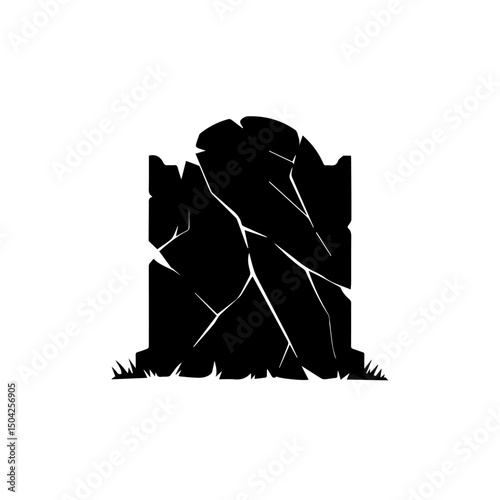 Spooky Halloween graveyard scene with bare trees and tombstones. Halloween illustration features dark silhouettes of spooky trees and old tombstones. This Halloween graveyard scene is perfect for part
