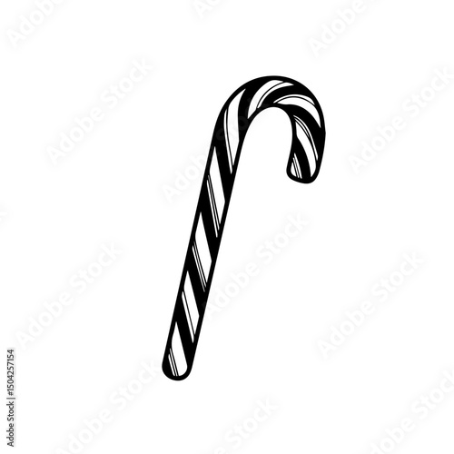 Classic candy cane illustration perfect for holiday cards. This traditional candy cane design features black and white stripes.  Sweet candy cane image ideal for Christmas and New Year's decorations