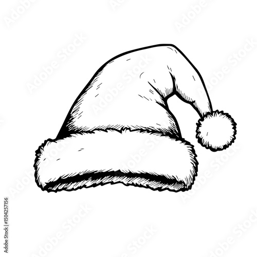 Santa hat sketch for holiday cards and invitations. Classic Santa hat illustration perfect for Christmas and New Year designs.  Simple Santa hat drawing ideal for festive announcements or winter holid