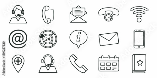 Contact support icons set customer service communication and assistance symbols