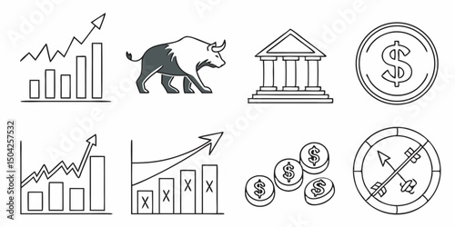 Financial markets and investments hand drawn outline icons stock trading and growth