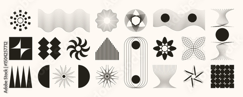 Abstract minimal element mid century vector set. Aesthetic contemporary stripe line art, geometric shape in monochrome. Art form design for wall art, decoration, wallpaper. 