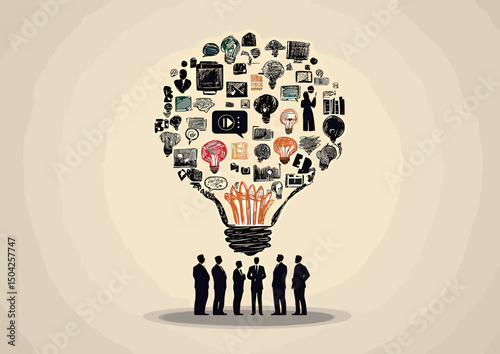 Business team brainstorming with creative ideas represented by a light bulb concept.