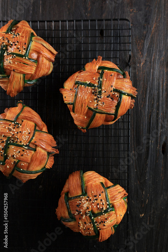 Cropat Croissant Ketupat, Pastry with Beef rendang Filling for Eid al Fitr Celebration photo