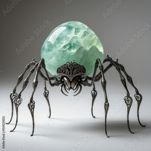 Jade Resin Spider Sculpture – Macro Shot of Steampunk-Inspired Fantasy Art

