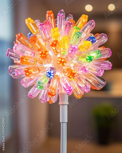 Colorful light fixture enhancing room ambiance.