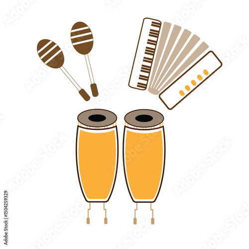 icons of various musical instruments, icons of percussion instruments and piano or accordion