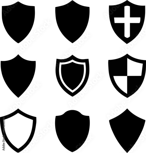Create a kinds of Shield icons set. different shields symbol, Protect shield, Vector art silhouette with white background.
