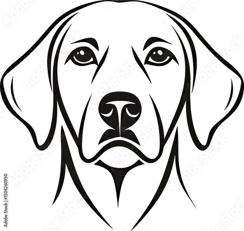 Stylized illustration of a Labrador Retriever dog face in black and white.