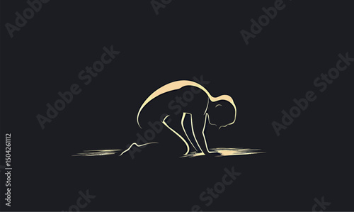 Silhouette of a contemplative figure in a crouched position against a dark backdrop.