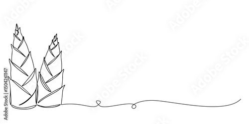 Continuous single line drawing of bamboo shoots with layered segments, depicting the crunchy texture and Asian delicacy, line art style vector illustration.