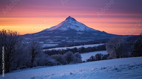 Auvergne Volcano Viewed from Puy de Dome, France, at Sunset, Capturing Majestic Landscape Beauty 
