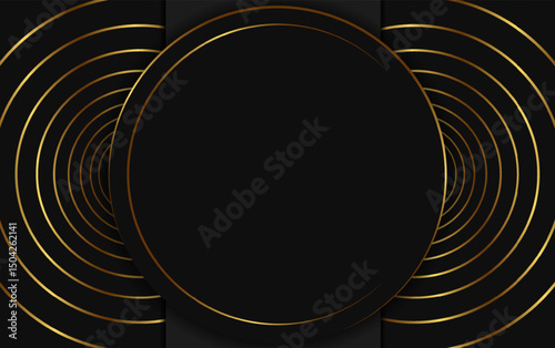 Festive advertising dark vector illustration background with golden circle pattern and round sparkle banner