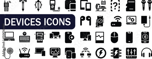 Collection of diverse electronic devices icons